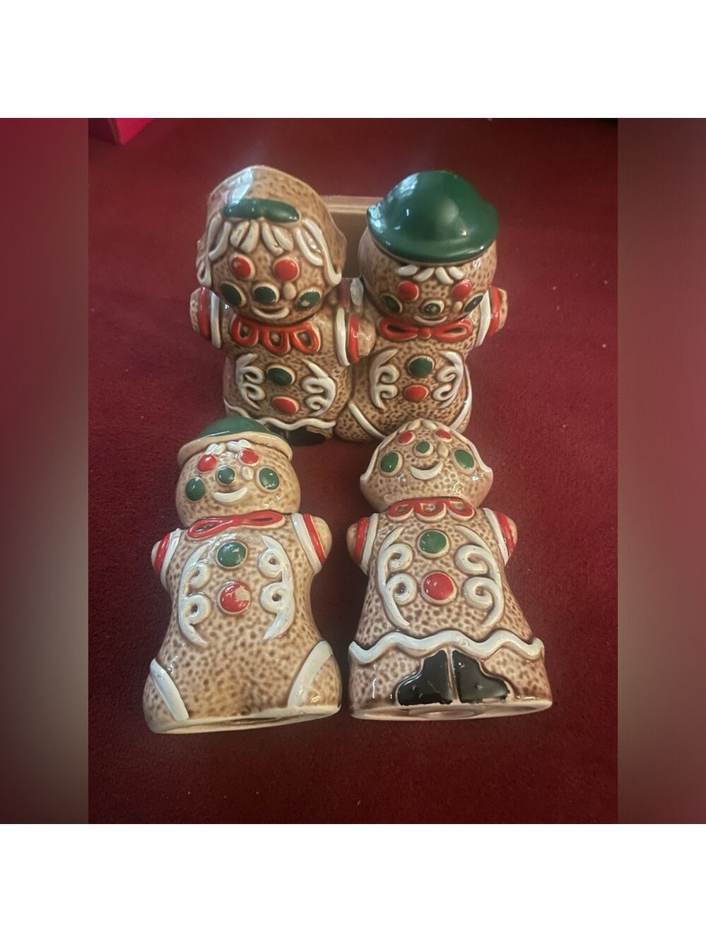 VINTAGE GINGERBREAD SET SALT AND PEPPER NAPKIN HOLDER CERAMIC JAPAN CHRISTMAS